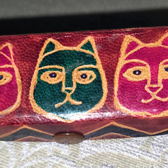 Handcrafted Accessories - Vintage Handmade Leather Lipstick Case - Kitty Cats - NEW